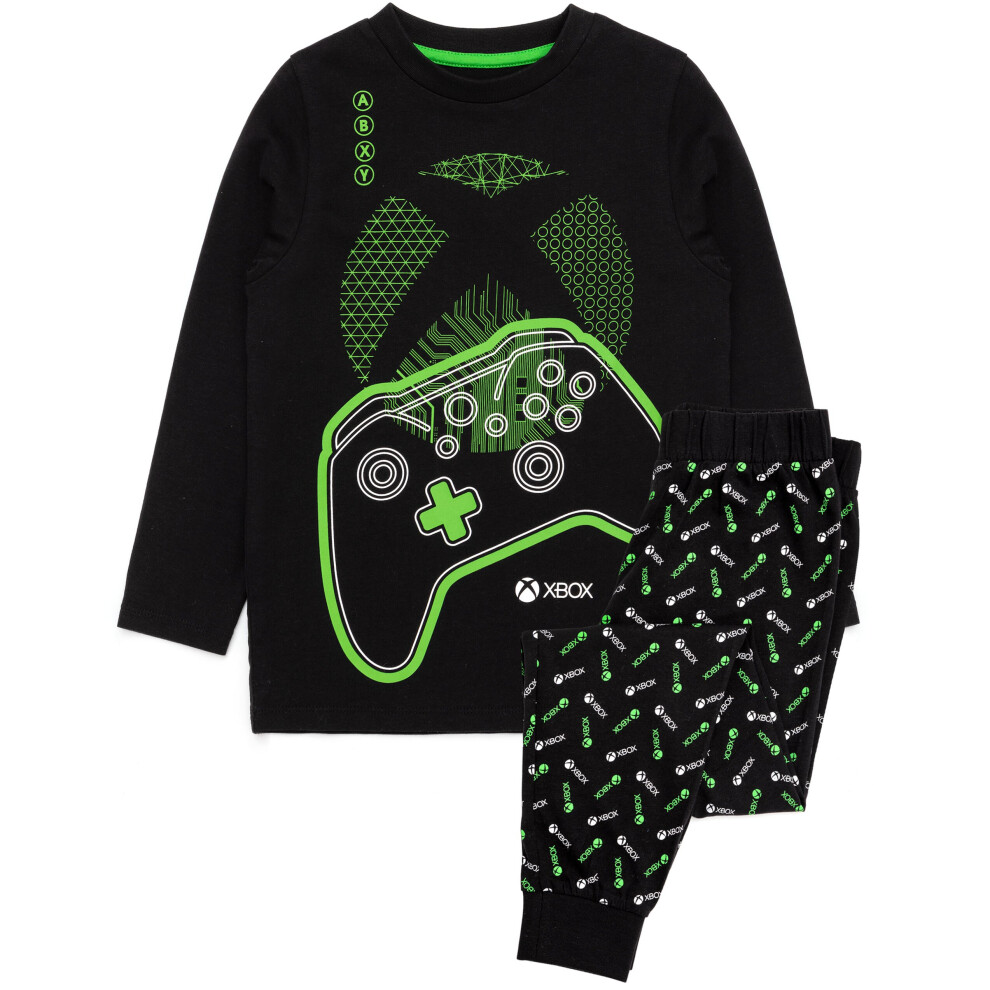 (11-12 Years) XBOX Pyjamas Boys Kids Black Green Long Sleeve T-Shirt & Legging Gamer Pjs