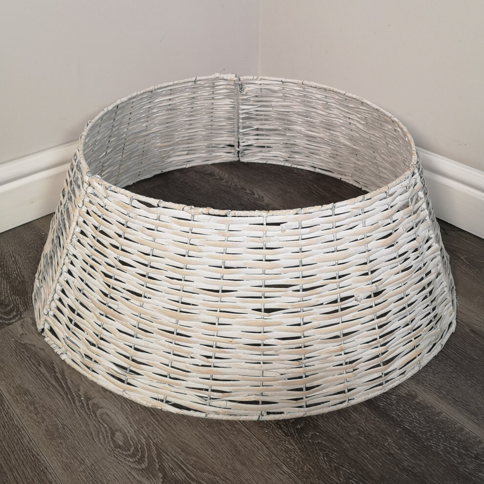 Samuel Alexander 40/58Cm Kd Willow Christmas Tree Skirt Wicker Rattan- Medium Wash White