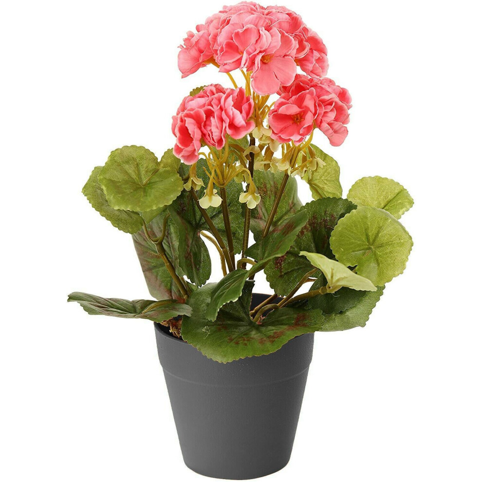 (Pink) Best Artificial 30cm Geranium Plug Plant - Pot NOT Included