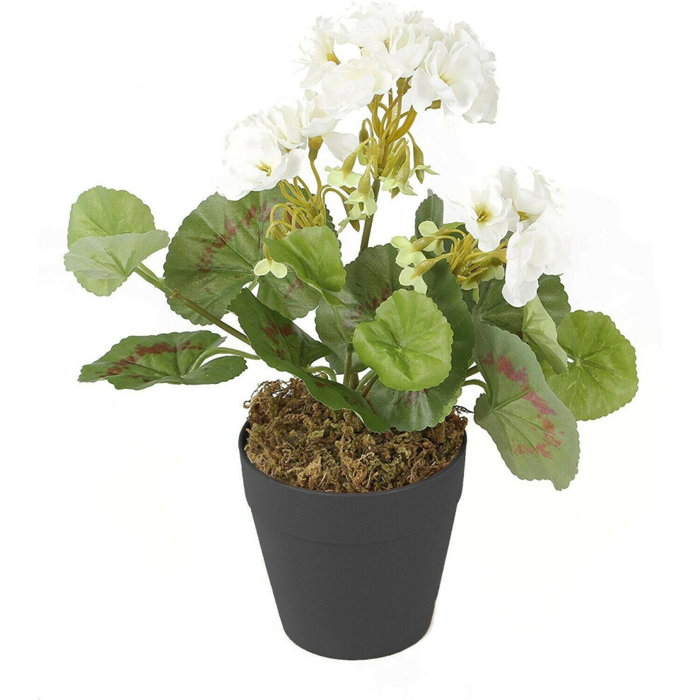 (White) Best Artificial 30cm Geranium Plug Plant - Pot NOT Included