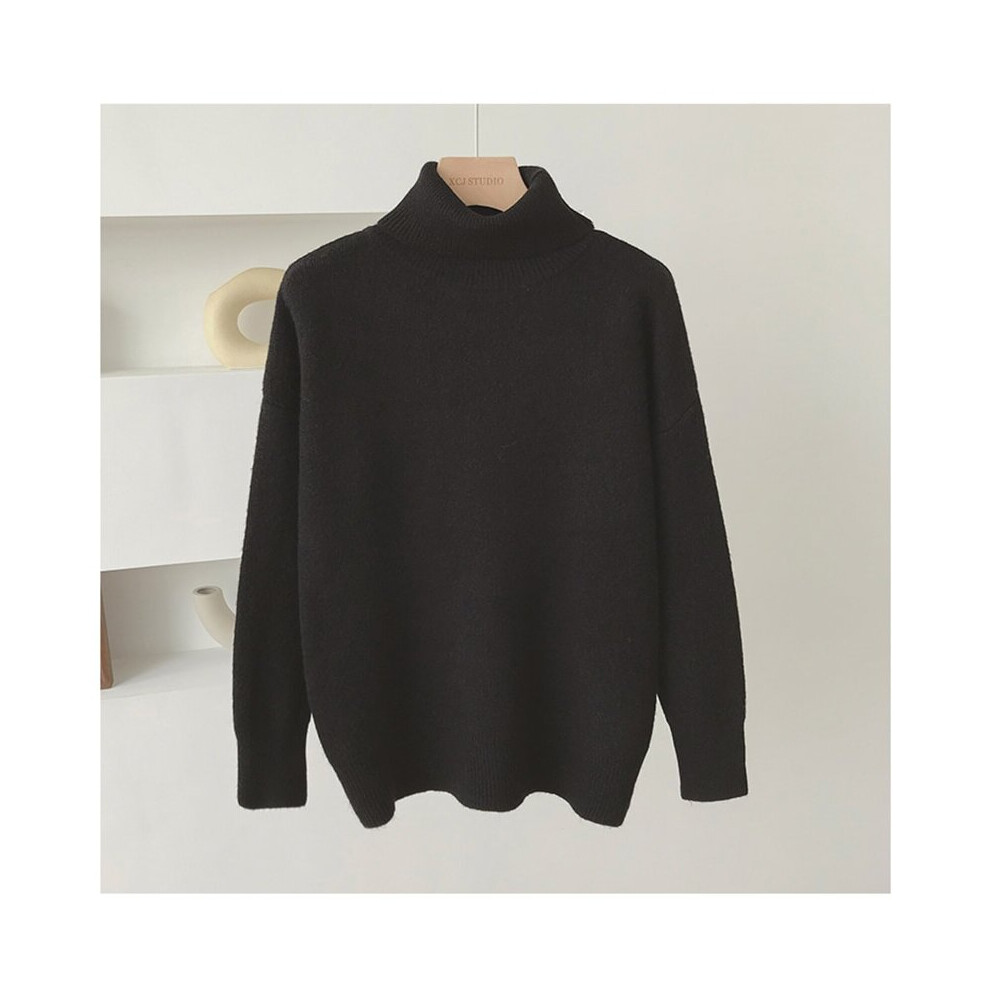 (Black) Turtle Neck Cashmere Sweater,Women Loose Warm Knitted Pullover Winter Outwear Lazy Jumpers