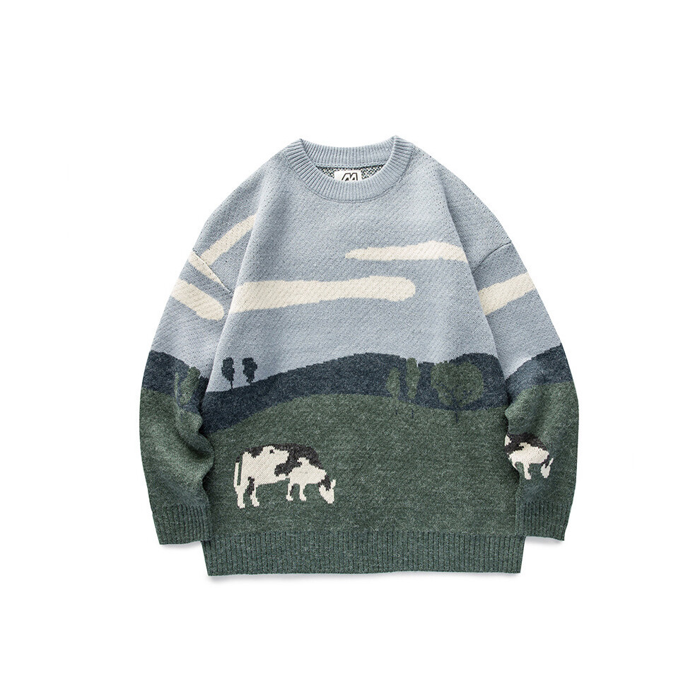 (grey, L) Breathable Pullovers Warm Daily Casual O-neck Animal Print Long Sleeves Cotton Thin Sweater-image-OPC-P8M6XBK-NEW