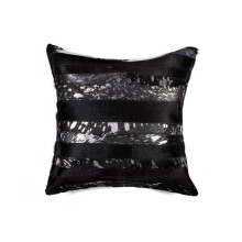 18 x 18 in. Cowhide Pillow, Black & Silver