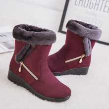 (Red, 4) Ladies Womens Winter Boots Snow Fur Warm Comfy Casual Fashion Mid Calf Shoe UK