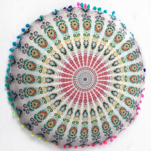 (W) Mandala Round Throw Pillow Case Sofa Cushion Cover Indian Bohemian Floor Pillows