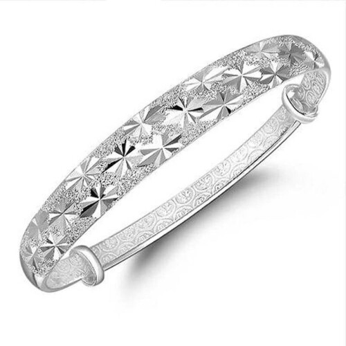 Jew365 1pc Women's Silver Star Pattern Adjustable Closed Bangle Bracelet 1