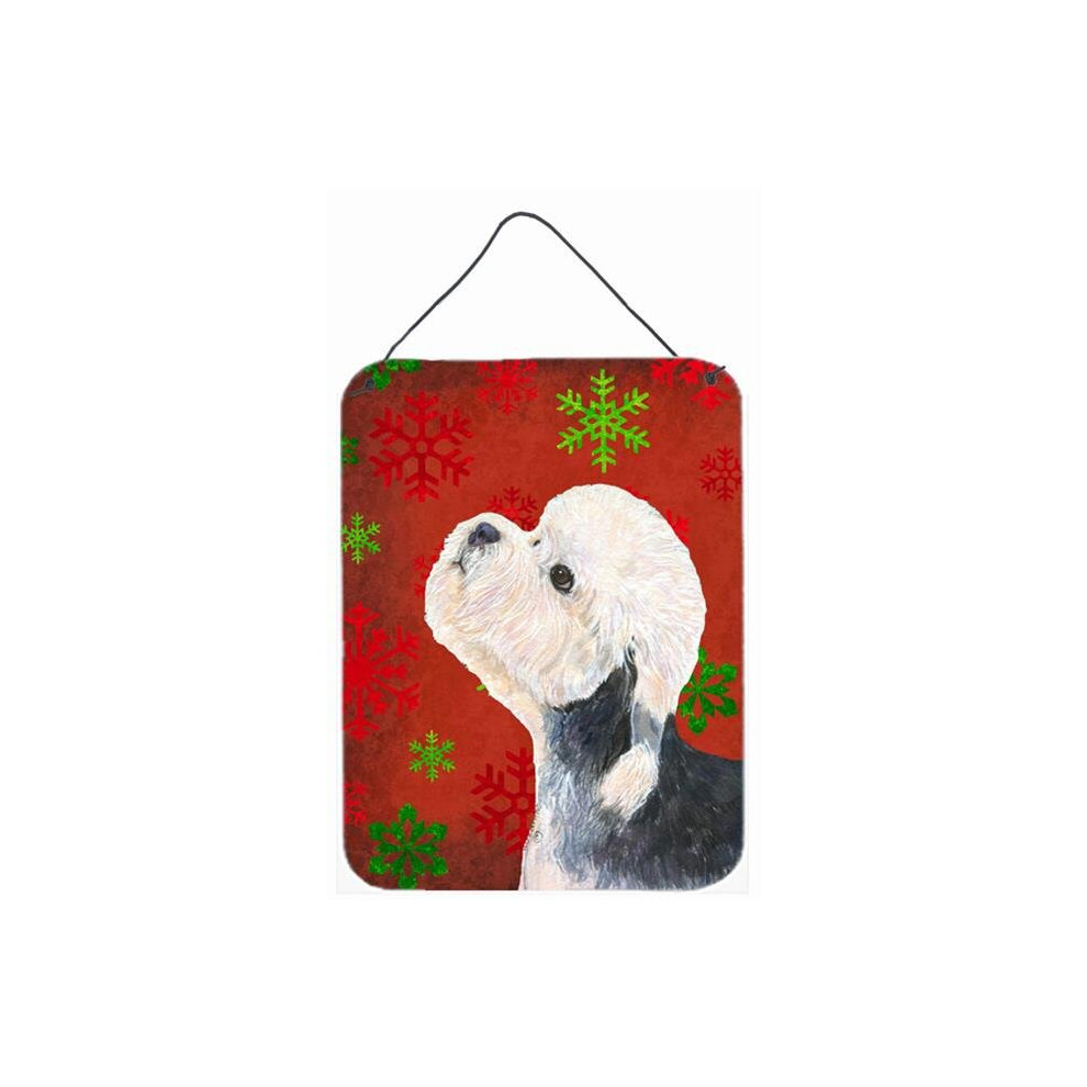 12 X 16 In. Dandie Dinmont Terrier Snowflakes Christmas Aluminium Metal Wall Or Door Hanging Prints Red Comfortcreator