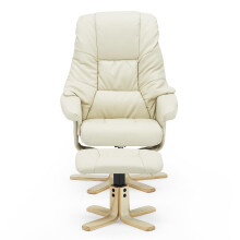 (Cream) Sorento Bonded Leather Swivel Recliner Armchair Chair With Foot Stool