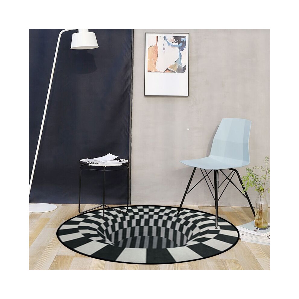 (Middle Stripe, 120*160cm) Oval Black White Grid 3D Illusion Vortex Bottomless Hole Carpet Non-Slip Mat