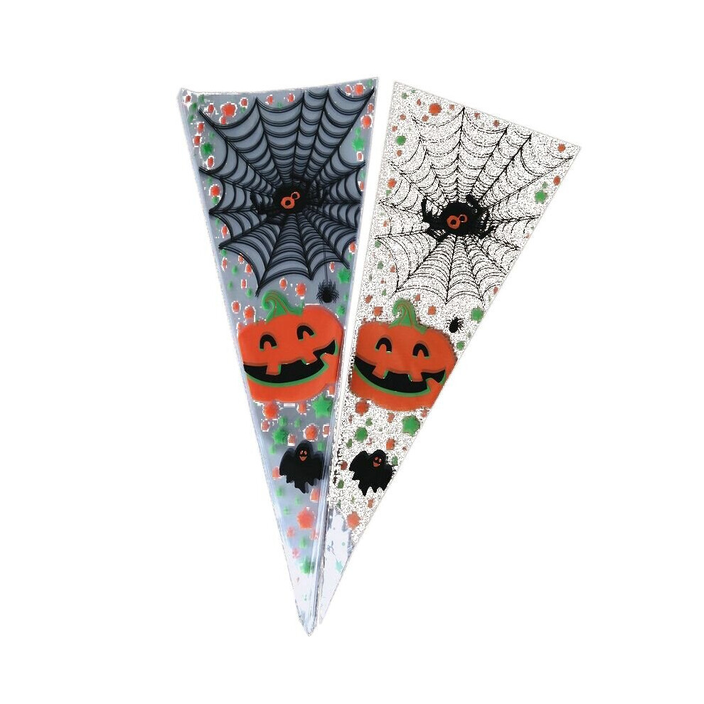 (Spider Web 100pcs) 100pcs Halloween Cone Bags Sweet Treat Candy Kid Party Christmas Cellophane Tira