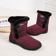 (Red, 2.5 (Adults')) Womens Winter Snow Boots Fur Lined Slip On Ankle Booties Casual Shoes Water Repellent