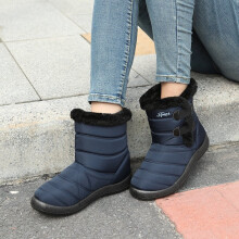 (Blue, 6) Womens Winter Snow Boots Fur Lined Slip On Ankle Booties Casual Shoes Water Repellent