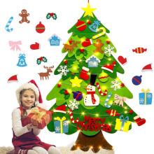 Felt Christmas Tree DIY Hanging Ornaments Wall Decor for Kids Gift + LED Light
