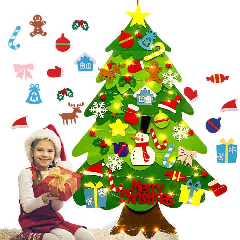 Felt Christmas Tree DIY Hanging Ornaments Wall Decor for Kids Gift + LED Light