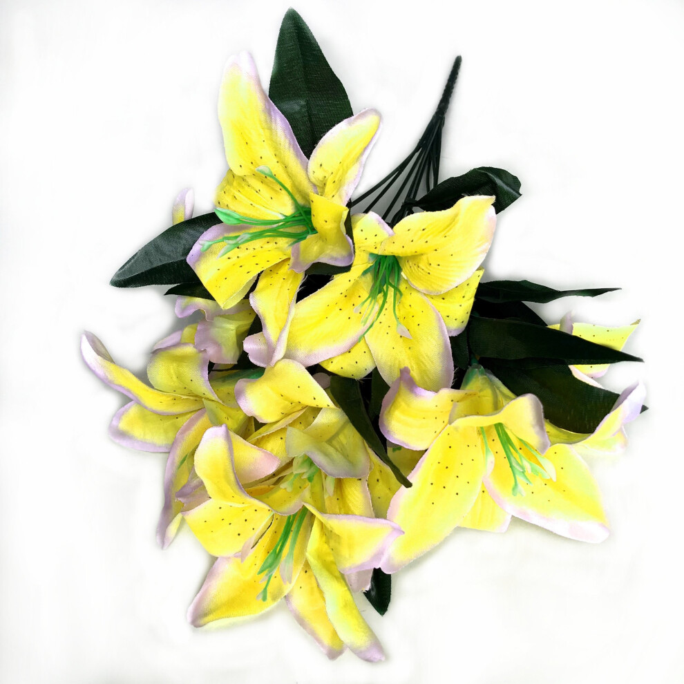 (Yellow) Best Artificial 45cm Stargazer Lillies 10 Head Flower Spray