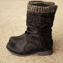 (Black, 8.5) Women's Mid Calf Boots Thick Heel Round Toe Casual Shoes Slip On Booties UK