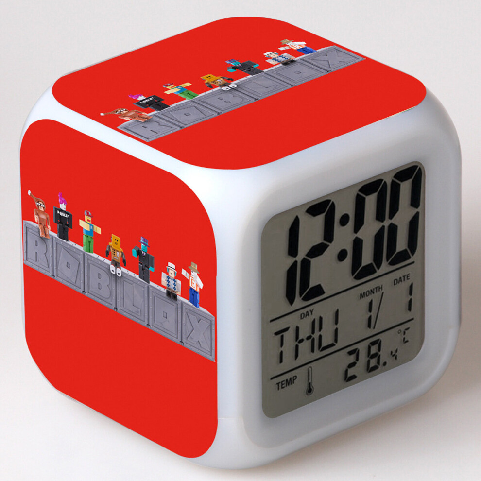(Red) Roblox Printing Alarm Glowing Led Color Change Digital Colorful Luminous Clock Red