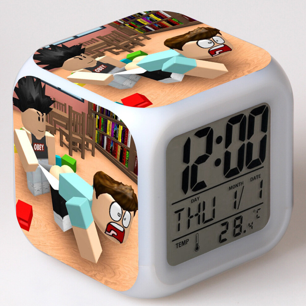 (Khaki) Roblox Printing Alarm Glowing LED Color Change Digital Colorful Luminous Clock