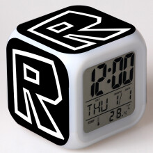 (Black) Roblox Printing Alarm Glowing LED Color Change Digital Colorful Luminous Clock