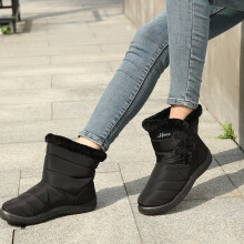 (Black, 8) Womens Winter Snow Boots Fur Lined Slip On Ankle Booties Casual Shoes Water Repellent