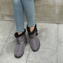 (Grey, 3) Womens Winter Snow Boots Fur Lined Slip On Ankle Booties Casual Shoes Water Repellent
