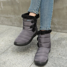 (Grey, 5) Womens Winter Snow Boots Fur Lined Slip On Ankle Booties Casual Shoes Water Repellent