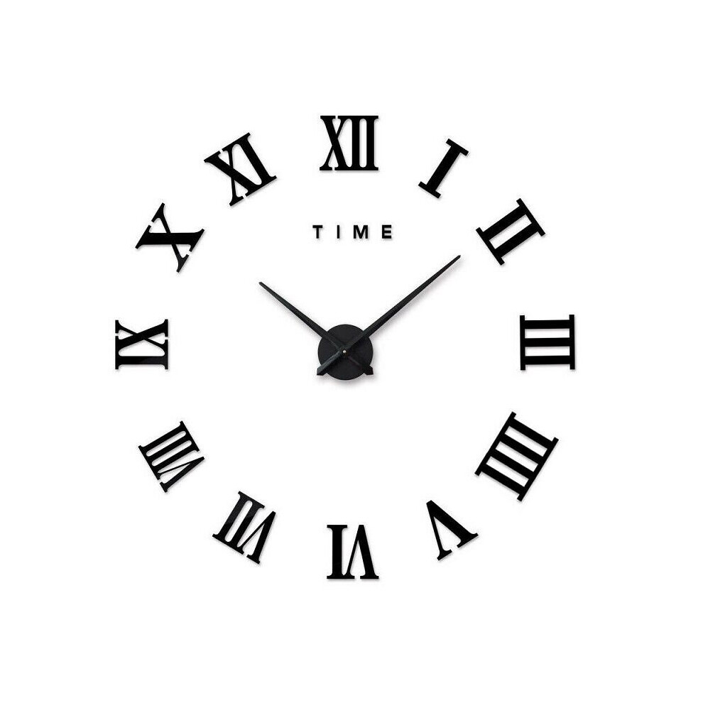 (, Large) 3D Diy Extra Large Roman Numerals Luxury Mirror Wall Sticker Clock Home Decor Black