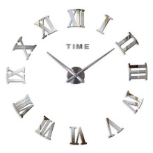 (Silver, Large) 3D DIY Extra Large Roman Numerals Luxury Mirror Wall Sticker Clock Home Decor