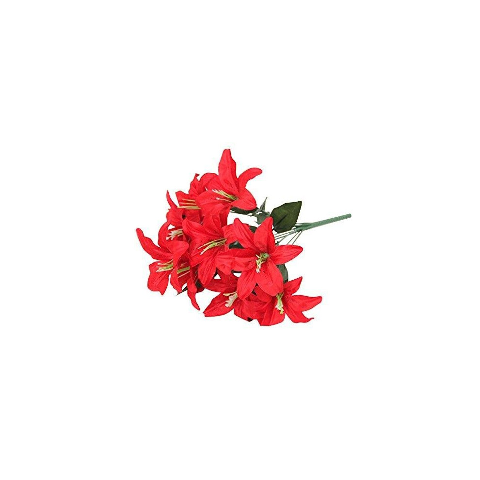 (Red) Best Artificial 45cm Stargazer Lillies 10 Head Flower Spray