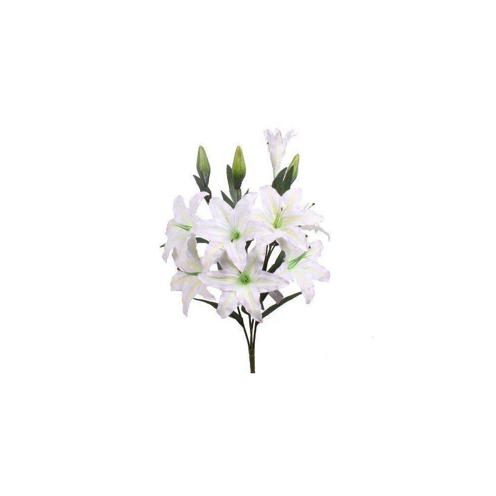 Best Artificial (White) 45Cm Stargazer Lillies 10 Head Flower Spray White