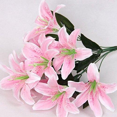 (Light Pink) Best Artificial 45cm Stargazer Lillies 10 Head Flower Spray