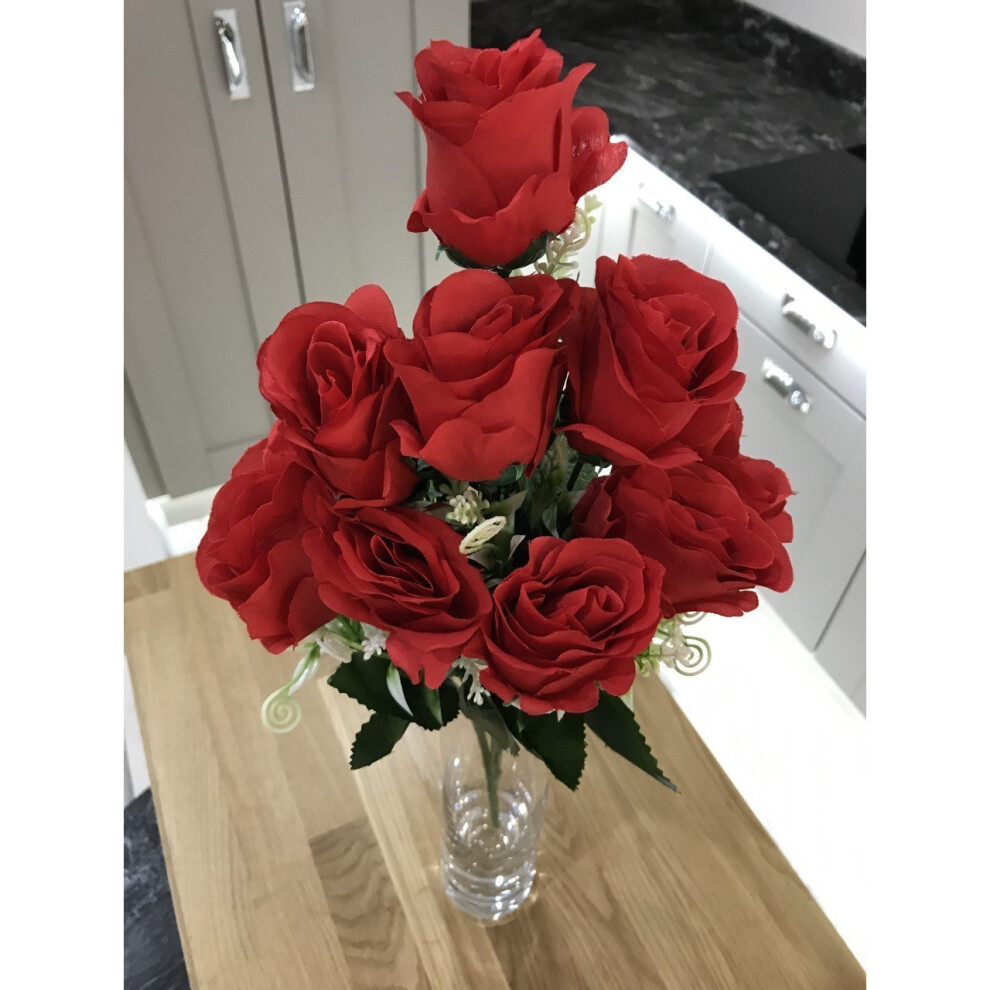 (Red) Best Artificial 9 Head Rose Spray