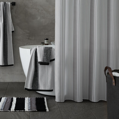 Catherine Lansfield Catherine Lansfield Textured Stripe Polyester Shower Curtain, Silver 1
