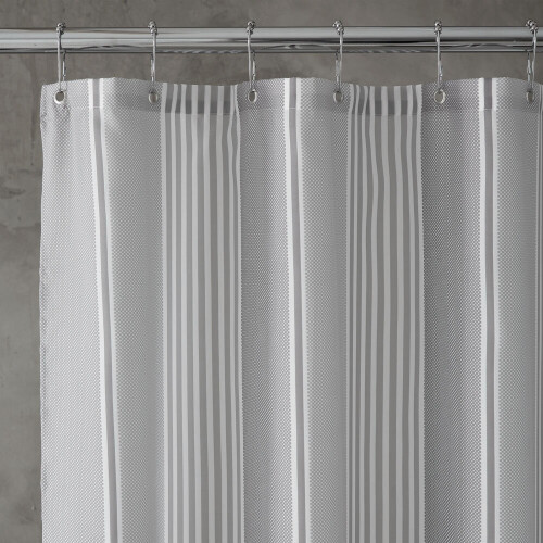 Catherine Lansfield Catherine Lansfield Textured Stripe Polyester Shower Curtain, Silver 2