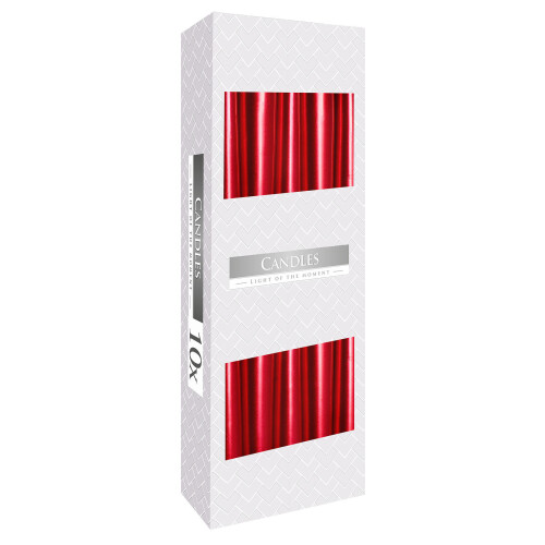 (Red Metallic) Tapered Dinner Birthday Party Candles, Pack of 10