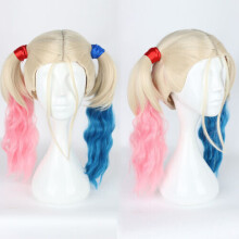 (Wig, One Size) Batman Suicide Squad Harley Quinn Pink Blue Gradient Cosplay Wig Ponytail