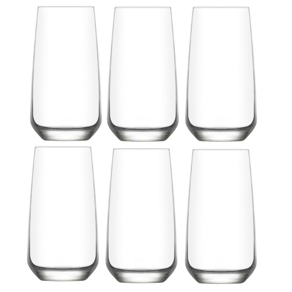 6x Hiball Clear Glasses. Tall Drinking Water / Juice Glass. (480 ml)