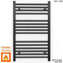 (Black Angled Valves, 600 x 800mm (BTU: 1480)) 600mm Wide Black Towel Rail Radiator With Valves