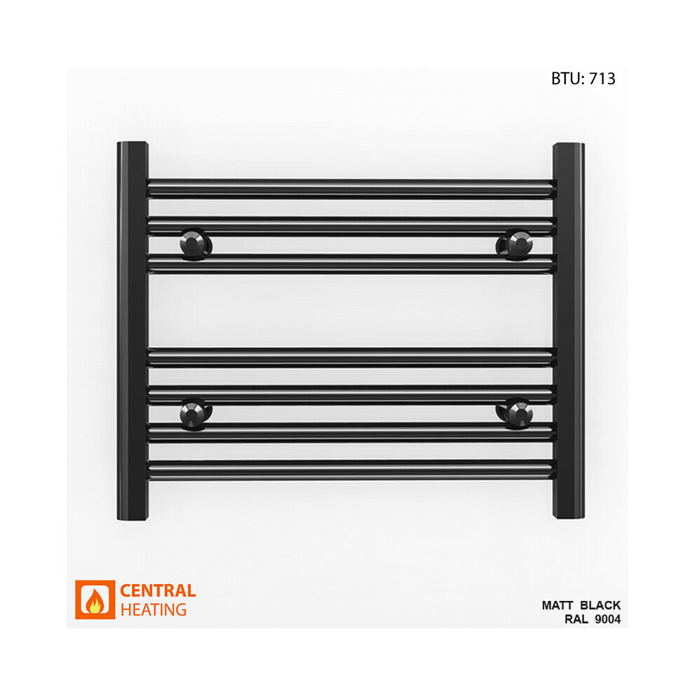 (Black Angled Valves, 600 X 400Mm (Btu: 713)) 600Mm Wide Black Towel Rail Radiator With Valves 9028009406808