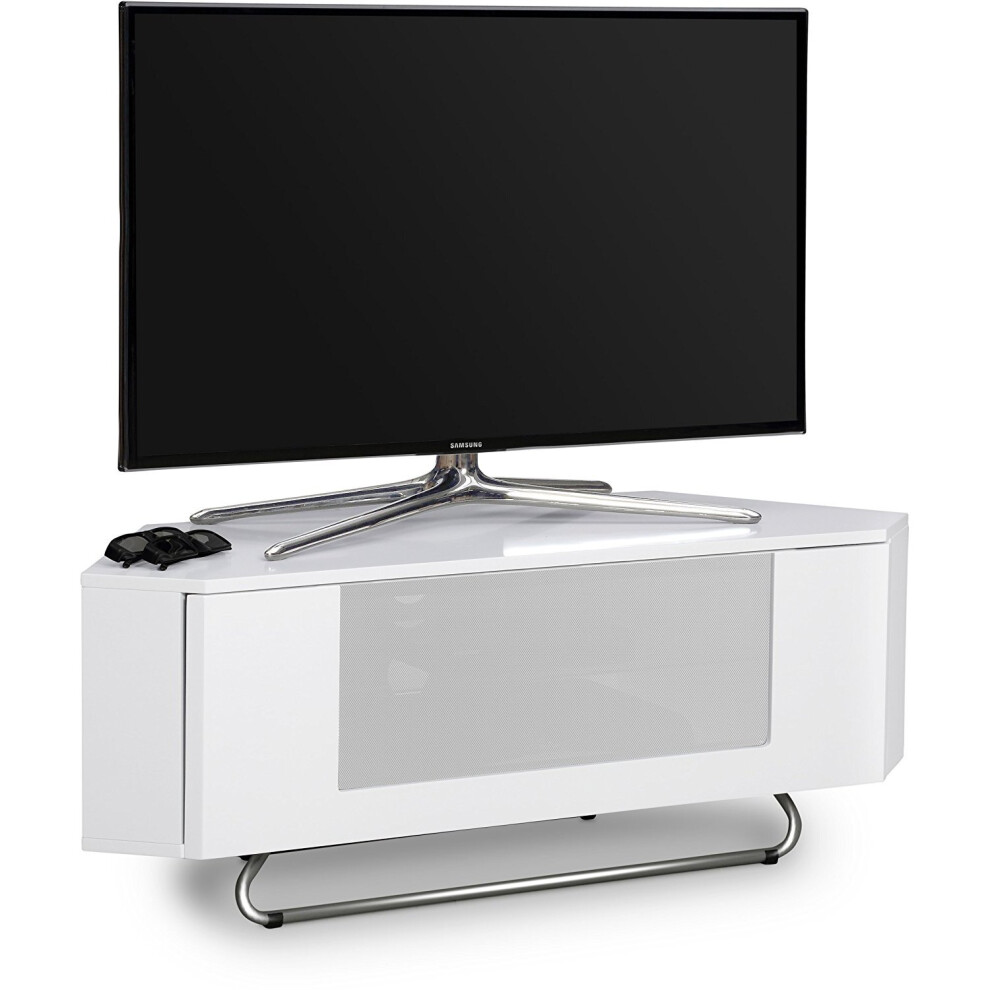 Centurion Supports Hampshire Corner-Friendly Gloss White with White Beam-Thru Remote Friendly Door 26-50 Inch TV Cabinet