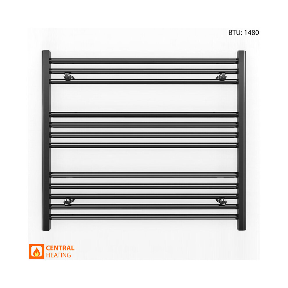 (Black Straight Valves, 800 x 700mm (BTU: 1480)) 800mm Wide Black Towel Rail Radiator With Valves
