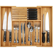 Bamboo Cutlery Tray Organiser Expandable Kitchen Wood Drawer Dividers Kitchen, Bedroom, Living Room Utensil Storage Removable Knife Block