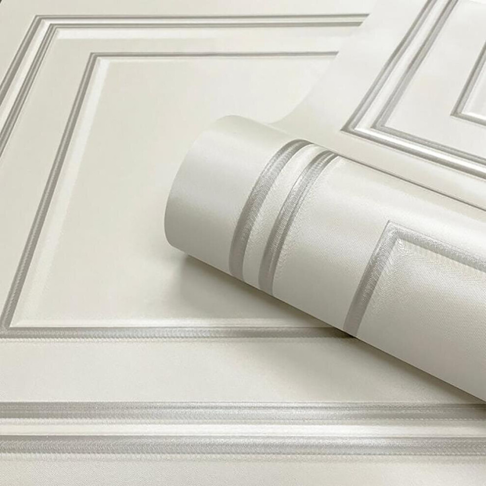 Belgravia Textured Wood Panel Effect Vinyl Wallpaper White/Silver