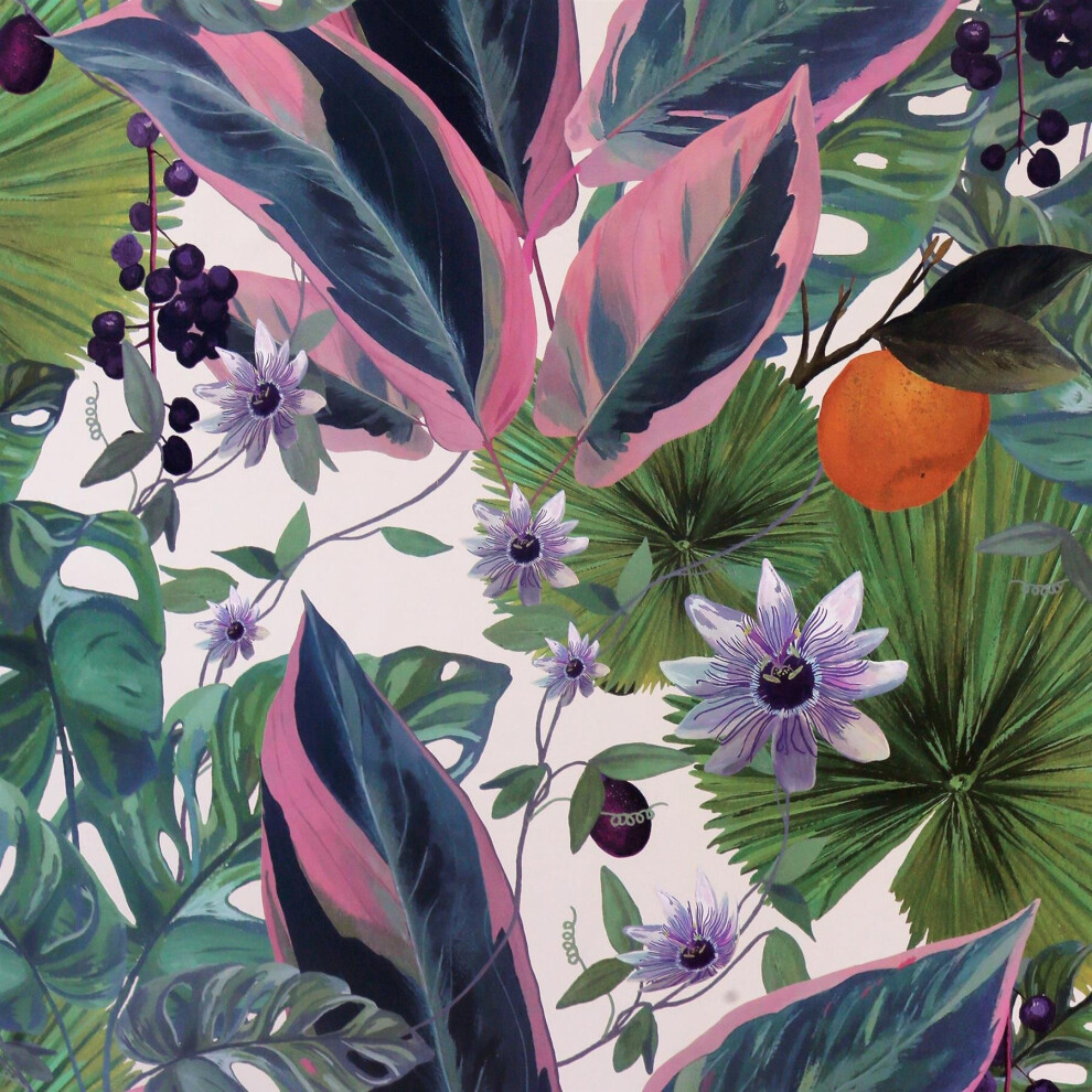 Arthouse Dutch Wallcoverings Wallpaper Passion Flower White And Green Wallpaper Panel
