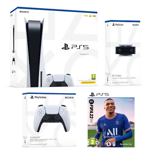 Sony PS5 Console, DualShock Controller, Official Sony cam & Fifa 22 Bundle
