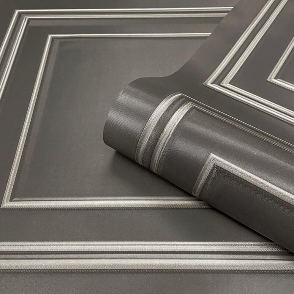 Amara Panel Vinyl Wallpaper Silver/Gunmetal Grey Belgravia 7390 - Image 3