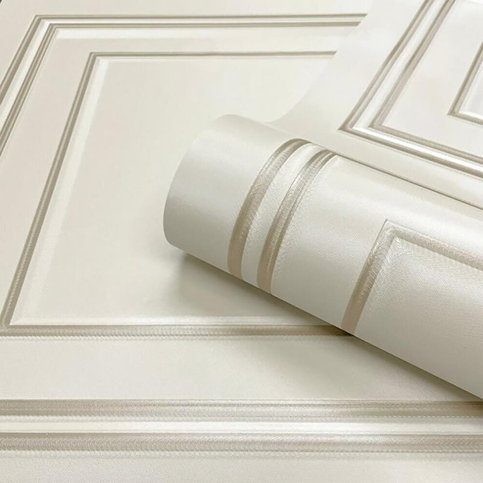 Belgravia Textured Wood Panelling Effect Vinyl Wallpaper Cream/Gold