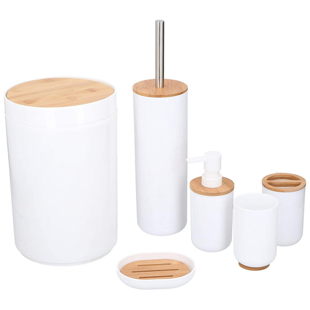 Alpina 6 Piece White Bamboo Bathroom and Toilet Storage Container and Dispenser Set