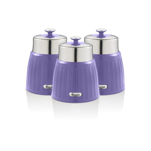 (Purple) Swan Retro Bread Bin & Set of 3 Canisters Stainless Steel
