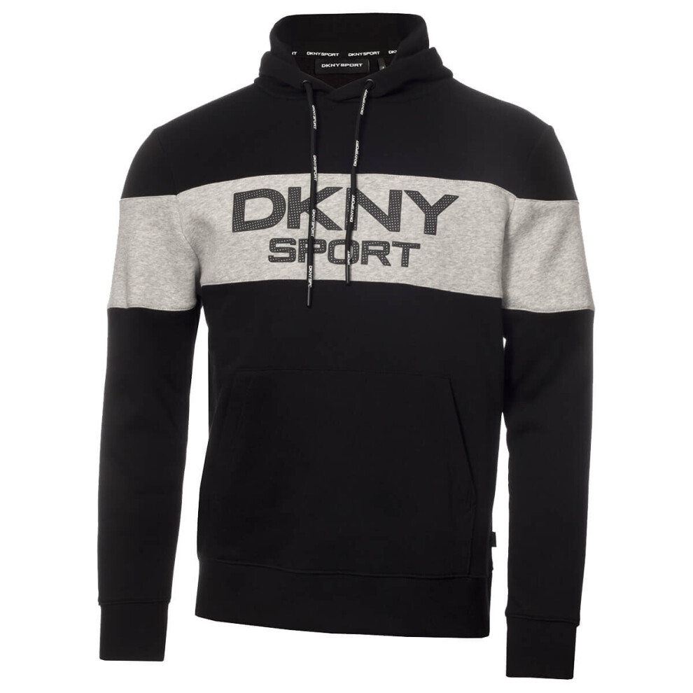 (S, Black) DKNY Mens 2021 South Street Breathable Colour Block Hoodie Soft Hoody